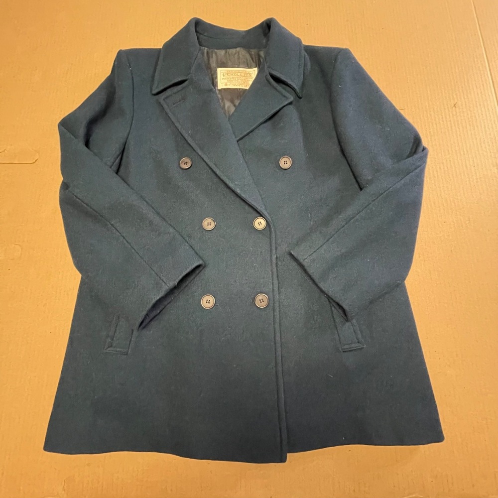 Vintage 70s Pendleton Wool Pea Coat Double Breasted Navy Blue Jacket Made in USA